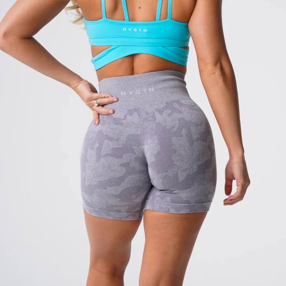 NVGTN Grey Camo Seamless Shorts 7” Size Small Gym Workout
